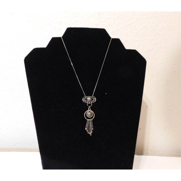 Vintage Silver Pendant Necklace Art Nouveau Design Dangling Beads 13 Inch Chain - Picture 1 of 10